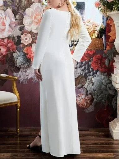Vestido de noche de fiesta de corte A con abertura frontal y mangas largas